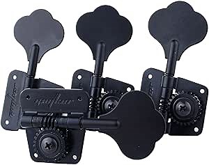 Guyker Bass Tuners (4 for Right) - 1:20 Ratio Open Gear Tuning Key Pegs Machine Head Replacement for Electric Jazz Guitar Bass or Precision Instruments - GK530 Black
