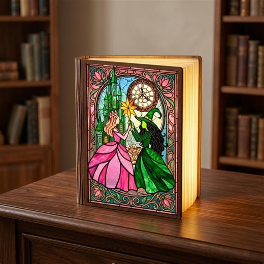 Wicked Book Lamp, Glinda and Elphaba Lamp, Good Witch and Wicked Witch Scene, LED Foldable Book Light, Musical Fantasy Night Light - Etsy