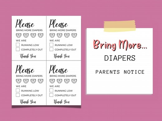 Please Bring More Supplies Notice for Daycares | Parents Notes | Childcare Notices | Daycare Reminders - Etsy