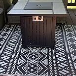 OutVue 47" Propane Fire Pit Table with Real Ceramic Tabletop & Ratten Side Panel, 50000 BTU Gas Firepit Table with Lid & Lava Stones, Outdoor Fire Pit for Dining or Party, Firepit for Outside, Patio