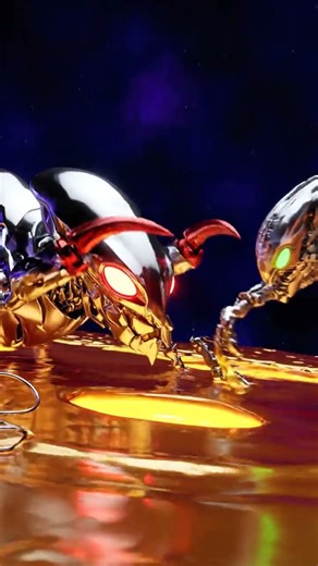 Alien Metal Clash on Molten Gold Surface!Futuristic CGI Battle #brainrot #shorts #viral #shortsfeed