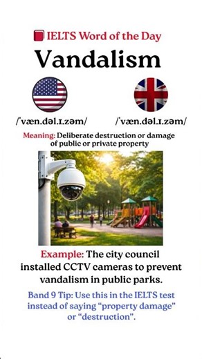 IELTS Word of the Day: Vandalism. #ieltsvocabularyenglish #ieltsspeakingpractice #ieltsvocabulary