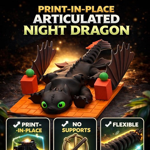 Articulated Night Dragon STL – Print in Place Flexible Toy - Etsy