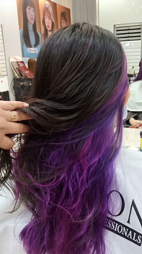 Feeling a little mysterious?🤔 Hidden color is the perfect way to add a surprise pop without going all out😉 Just like this purple Hidden Color by Ms. Chona at SM Cherry Branch✨ #peekaboohair #HiddenColorGoals #haircolor #highlights #bleachedhair #fyp #foryourpage | T & J SALON PROFESSIONALS