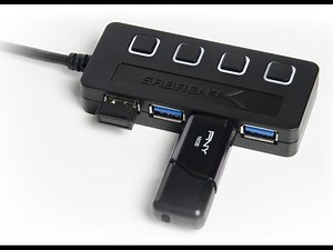 Sabrent 4 port USB 3.0 HUB with individual switches and power adapter.