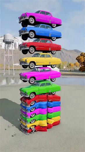 Mixed Rainbow Colour Cars & Buses Fall Crash #8 BeamNG.Drive