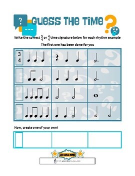 Guess the Time, elementary level time signature worksheet