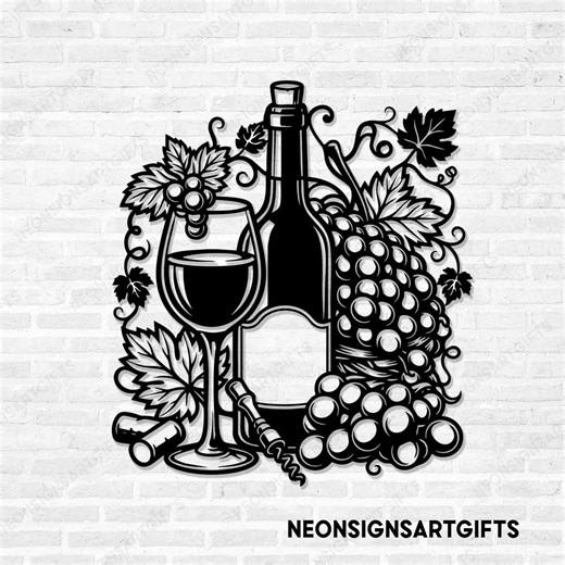 Wine and Grapes Vineyard Metal Sign Wall Art, Wine Bottle Metal Sign, Rustic Wine Cellar Metal Light Decor for Home Bar, Grapes Metal Sign - Etsy