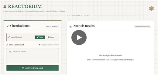 #ai #machinelearning #nlp #chemicalai #symbolicai #rulebasedsystems #3dvisualization #fastapi #reactjs #research #experimentalai #reactorium | Dhruvil Dave