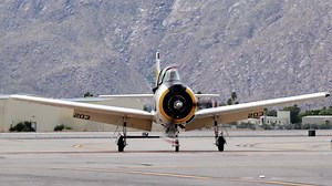 Our T-28 Trojan taking off and coming back for a flight demonstration. You do not realize how big this airplane is until you get right up next to it. Also a very powerful aircraft, not only having been used as a military trainer but also for counter-insurgency and combat, primarily in the Vietnam War. Whenever you get to see the T-28 fly it is very exciting! #PSAirMuseum #PalmSpringsAirMuseum #FlightDemonstration #T28Trojan #VisitGPS #VisitPalmSprings #AviationMuseum | Palm Springs Air Museum