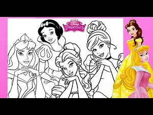 Disney Princesses All TOGETHER Coloring Compilation BELLE CINDERELLA SNOW WHITE SLEEPING BEAUTY