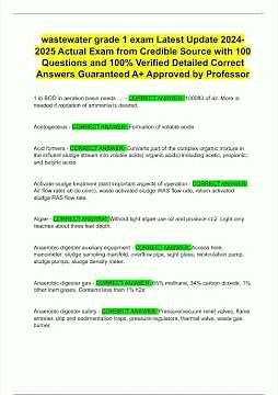 wastewater grade 1 exam Latest Update 20242025 Actual Exam from Credible Source with 100 Questions a