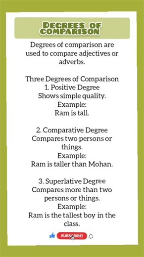 Degreecomparison|typesofcomparison|#degreeofcomprison #examples#englishgrammar#shorts #youtubeshorts