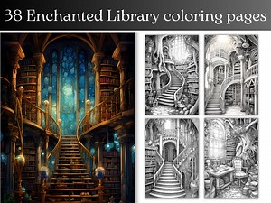 Enchanted Library Coloring Book: 38 Fantasy Grayscale Pages (PDF) - Etsy