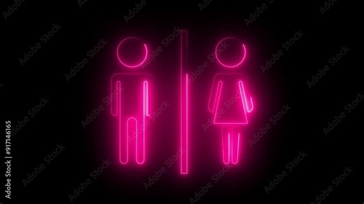 Neon Glowing Restroom Icon, Blue Male and Female Symbols, Futuristic Bathroom Sign, Luminous Gender Icons, Modern Neon Toilet Sign, Glowing Bathroom Symbol