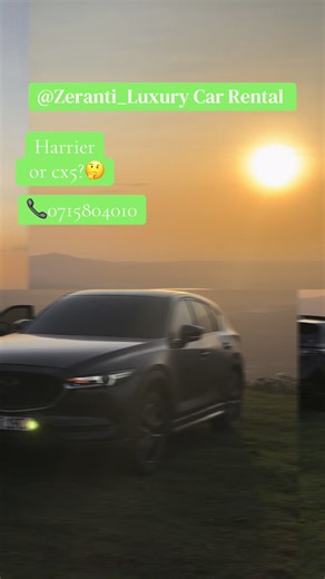 🚙 Zeranti Car Rental & Sales Ltd presents: The ultimate mini-SUV showdown! Will you choose the sleek and sporty Mazda CX-5 or the elegant and reliable Toyota Harrier? Both are ready for hire now at Zeranti. Find your perfect ride today and enjoy top-tier comfort, fuel efficiency, and a premium drive. #MazdaCX5 #ToyotaHarrier #CarRental #ZerantiLuxury #carhire