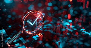 Ethical auditing depicted by AI algorithm with magnifying glass and checkmark. AI ethics