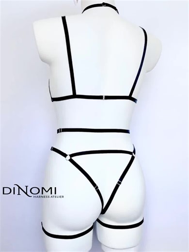 Three Piece Harness Set – Strappy Bra, Panty Harness and Full Body Cage With Leg Garters for Boudoir and Alternative Styling , Women Harness - Etsy