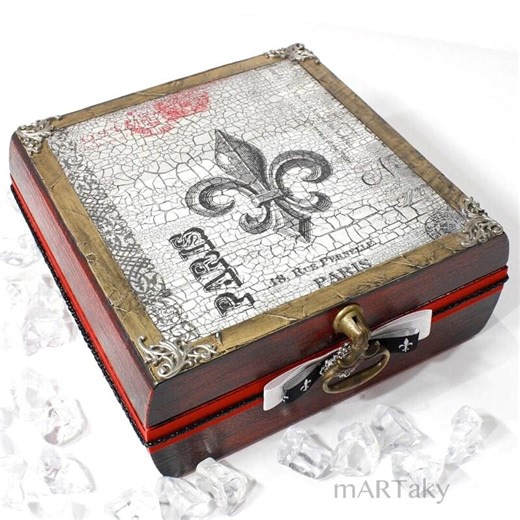 Hand Decorated Shabby Chic Jewelry Box, Paris Fleur De Lis Home Decor, Wooden Storage, Vintage Style Trinket Memories, Handmade Gift for Her - Etsy