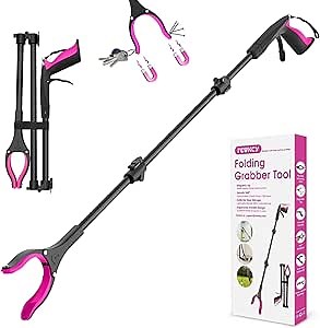 Grabber Reacher Tool, 43" Long Folding Reacher Grabber Pickup Tool for Seniors with 360° Rotating Claw + 2 Magnets, Trash Picker Upper Grabber Tool Heavy Duty