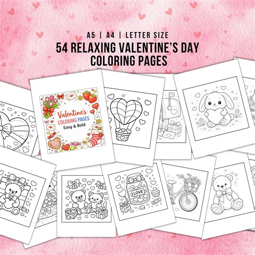Valentine Coloring Pages Easy and Bold | Stress Free Valentine’s Day Printable PDF - Etsy Canada