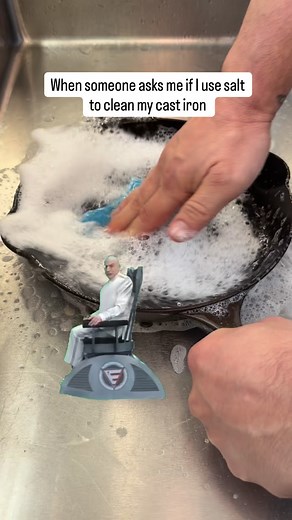 62K views · 409 reactions | Save the salt for cooking. Can you clean cast iron with course salt? Yes. Do I think it’s a waste? Also yes. Cleaning with salt is a good option when you don’t have access to running water- like camping. But chances are you’re cooking in your kitchen and so you should clean your cast iron like you would everything else- with soap and water. | Cast_Iron_Chris | Facebook