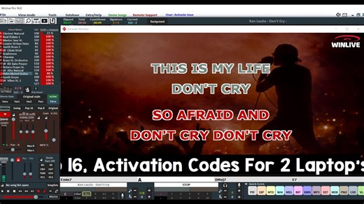 Winlive Pro 16 WINLIVE SOFTWARE Activation Codes For Two (2) Computers Lifetime License On Purchase Version p7,000 as 50% discount on activations codes (Original Price $278) Professional midi/audio/video multiplayer software with karaoke functions. Integrated GM/GS Pro virtual synth. Windows & Mac Osx Ken Laszlo - Don't Cry | Jose Antonio