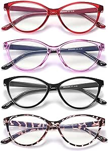 4 Pack Reading Glasses Blue Light Blocking for Women,Designer Cat Eye Frame Ladies Computer Readers,Anti Glare/UV Ray Eyeglasses 4.0
