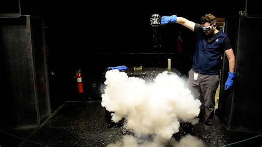 This massive fog explosion and turns into icy “snow-like”