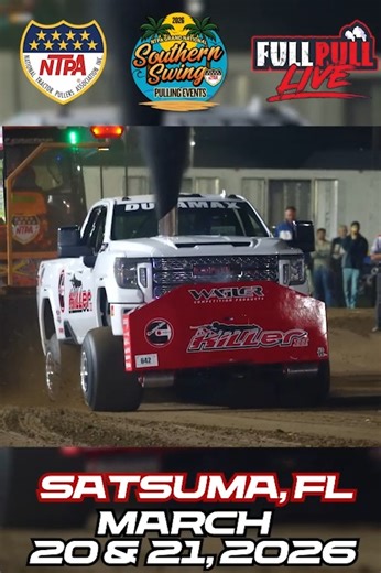 NTPA Championship Pulling is coming to Satsuma, Florida, March 20–21. Featuring Super Stock Diesel 4x4 trucks, Mini Rods, Light Modifieds, and 4.1 Limited Pro Stocks. Buy tickets, camp out, and experience championship horsepower. #NTPA #ChampionshipPulling #TicketSales #Camping #Horsepower | Full Pull