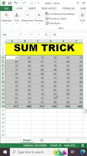 How To Sum All The Numbers In Excel | Ms Excel Sum Trick #excel #viralshorts #trendingshorts