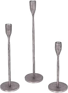 CG Hunter Candle Holder, Handcrafted Antique Pewter Iron Candlesticks Set-of-3 Taper Candlestick Holders, Taper Candle Holders for Candlesticks, Display in Entrway, Mantle, or Dining Room