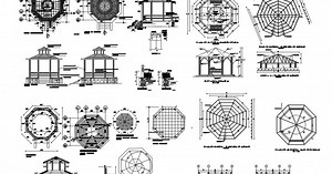 GARDEN GAZEBO DETAIL ELEVATION AND PLAN LAYOUT AUTOCAD FILE