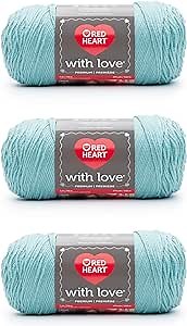 Red Heart with Love Iced Aqua Yarn - 3 Pack of 198g/7oz - Acrylic - 4 Medium (Worsted) - 370 Yards - Knitting/Crochet