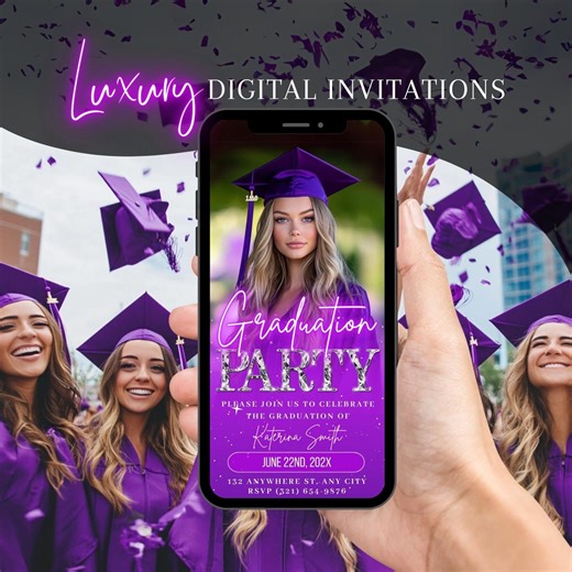 Purple Neon Digital Graduation Invitation, College Send-off Ecard, Editable Law Graduate Announcement. - Etsy