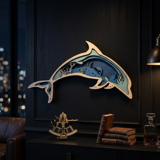 Layered Dolphin SVG, 3D Ocean Shadow Box Template, Nautical Wall Decor - Etsy