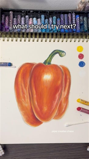 Drawing a pepper with ONLY red, blue & yellow 😱 #oilpastel #colortheory #artprocess #coloring