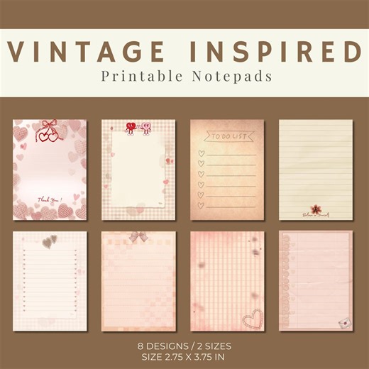 Vintage Inspired Printable Notepad Bundle, 8 Memo Pad Designs (digital Download) - Etsy