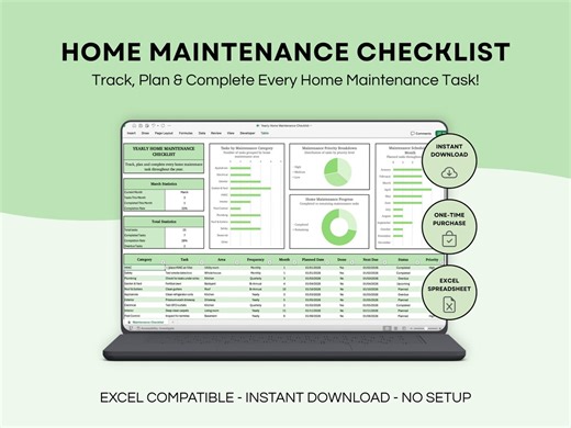 Home Maintenance Checklist Spreadsheet | Yearly House Maintenance Tracker | Home Upkeep Planner | Preventive Maintenance Schedule Template - Etsy