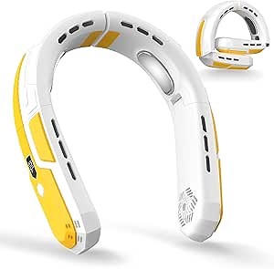 WXX Portable Neck Fan, 6000mAh Battery Neck Fan Rechargeable, 360° Cooling Personal Fan, 3 Speeds Foldable Quiet Wearable Fan for Travel Outdoor Indoor, Birthday Gifts for Men Women-White&Yellow