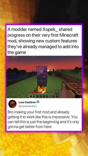 Progress on their very first Minecraft mod...