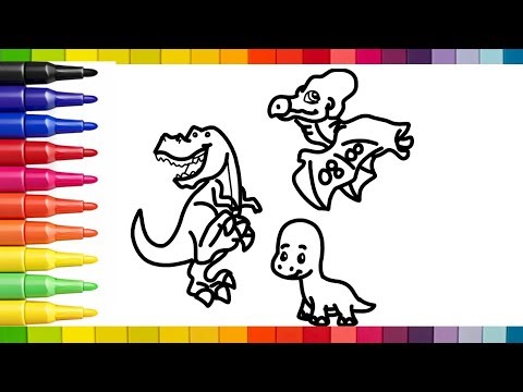 Draw and Colour 4 Dinosaurs 🦖🦕🌋 T-REX and More Drawing For Kids | Step by Step Art Tutorial