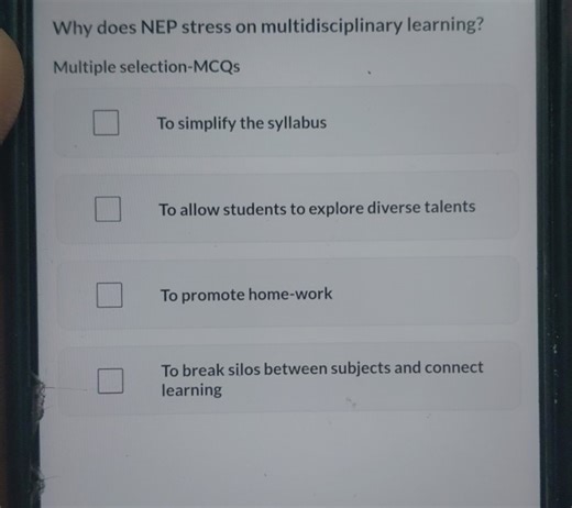 Why does NEP stress on multidisciplinary learning? Multiple se... | Filo