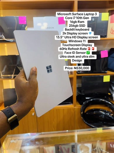 Microsoft Surface Laptop 3 with Core i7 10th Gen 16gb Ram 256gb SSD Backlit keyboard and 14 inches 4k display Price: ₦530,000 To place order Send a Dm or Whatsapp 08168343422 We are Located at Shop SC6A OLD BANEX PLAZA WUSE 2 ABUJA #abujalaptopstore #microsoftsurfacelaptop3 #microsoftsurface #abujagaminglaptops #laptopstoreinabuja