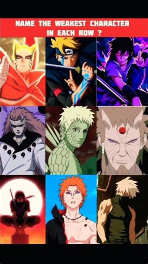 weakest character in each row | anime | itachi | Naruto | Obito | kakashi | madara | #naruto #anime