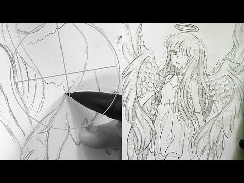 How To Draw Angel Wings Easy | Drawing Angel Girl