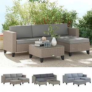 5 Pieces Rattan Garden Furniture Set with Corner Sofa, Table, Cushion  | eBay UK
