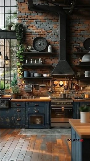 Industrial Loft Kitchen Vibes You’ll Love! 🖤 #industrialdesign #homedesign #kitchendecor