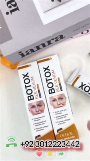 قدرتی Bee Venom Botox Cream اب پاکستان میں! جھریوں اور فائن لائنز سے نجات پائیں اور اپنی جلد کو بنائیں زیادہ جوان، نرم اور ہائیڈریٹڈ۔ یہ کریم کولیجن کی پیداوار بڑھانے میں مدد دیتی ہے جس سے جلد ٹائٹ، فریش اور چمکدار نظر آتی ہے۔ ✨ صرف چند ہفتوں میں واضح فرق محسوس کریں ✨ تمام اسکن ٹائپس کے لیے موزوں ابھی آرڈر کریں اور جلد کے مسائل کو کہیں الوداع! 92 301 2223442 92 0315 9001212 Introducing Bee Venom Botox Cream — now available in Pakistan! Fade wrinkles and fine lines while keeping your skin firm, s