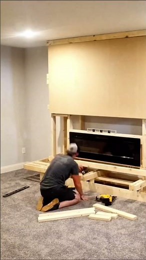 Basement electric fireplace DIY start & finish in 52 seconds. Full build timelapse and final reveal.